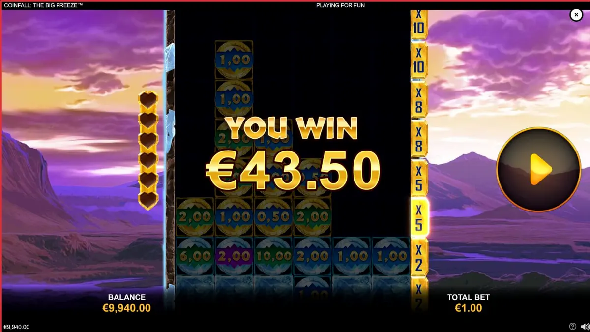 Tampilan visual slot Coinfall: The Big Freeze dengan tema prasejarah dan es